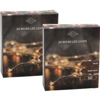 Set van 2x stuks touwverlichting met 20 micro led lampjes sfeerverlichting op batterij 100 cm