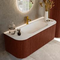 Badmeubel Mondiaz Kurve | 120 cm cm | Meubelkleur Ruby | Wastafelkleur Talc | Solid surface | Wasbak midden spoelbak | 1 kraangat