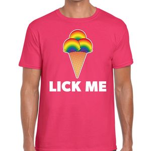 Lick me gay pride t-shirt roze voor heren