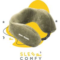 Sleep Comfy - Ergo Travel Serie - Luxe Reiskussen - Traagschuim -Loden Groen-Memory Foam- Vliegtuig Auto Thuiswerken