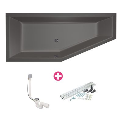 Ruimtebesparend bad Xenz Society compact | Links | 170x75 cm | Incl.Badafvoer | Met overloop | Acryl | Antraciet mat