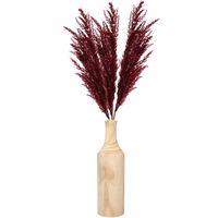 Decoratie pampasgras kunst pluimen in houten vaas - bordeaux rood - 100 cm - Kunsttakken - thumbnail