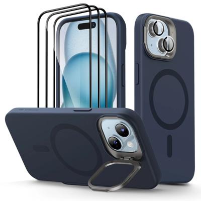 iPhone 15 Plus Cloud Soft Case with Stash Stand Protection Bundle - Dark Blue
