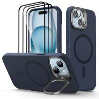 iPhone 15 Plus Cloud Soft Case with Stash Stand Protection Bundle - Dark Blue
