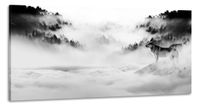 Karo-art Schilderij -Wolven in de mist, zwart/wit, 120x60cm. premium print - thumbnail