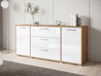 Dressoir IKARON 2 deuren 3 lades wotan eik/hoogglans wit