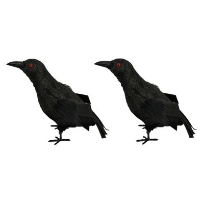 Raaf/kraai - 2x - zwart - Halloween decoratie dieren - 20 cm