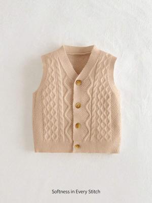 Bon&Bon Baby Boy Casual Versatile V-Neck Sleeveless Cardigan Autumn Winter Clothes For Girl Khaki / 2-3Y