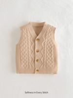 Bon&Bon Baby Boy Casual Versatile V-Neck Sleeveless Cardigan Autumn Winter Clothes For Girl Khaki / 2-3Y