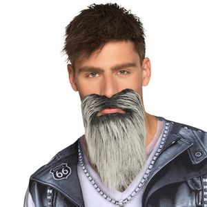 Carnaval verkleed baard - Biker/Rocker baard - grijs - met snor