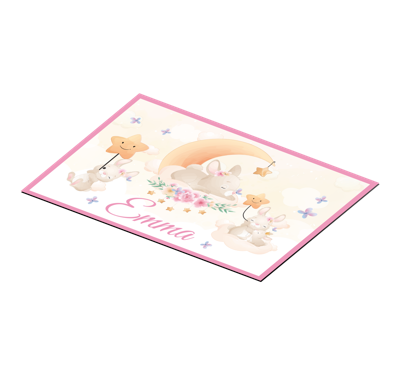 Placemat rond Schattige dieren konijntje met naam