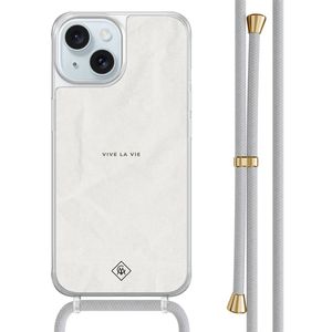 iPhone 15 hoesje met grijs koord - Vive la vie