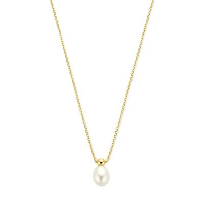 14k Geelgouden Collier met Zoetwaterparel - Verstelbare Lengte (42-45 cm)