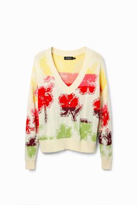 Oversized trui met bloemen - WHITE - XL