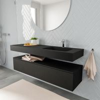 Mondiaz Alan badmeubel 150 cm urban 1 lade vrijhangend wastafel rechts 1 kraangat zwart
