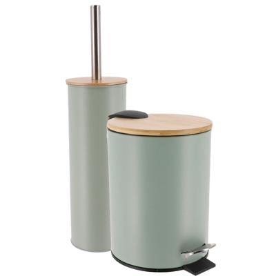 Tendance Badkamerset prullenbak en toiletborstel - Bamboo vibe - soft close - licht groen - 3 liter
