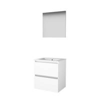 Basic-Line Basic 46 Badkamermeubelset - 60 x 46 cm - Greeploos - 2 Lades - Keramische Wastafel - 1 Kraangat - Spiegel - Ice White