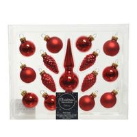 Kerst rode glazen kerstballen 3 cm en piek set voor mini kerstboom 15-dlg - thumbnail