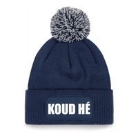 Wintersport muts met pompom - koud he - navy blauw - one size - unisex - Apres ski beanie - thumbnail