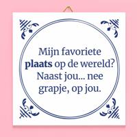 Tegeltje Mijn favoriete plaats op de wereld? Naast jou... nee grapje, op jou.