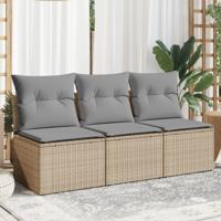 Tuinbank 3-zits met kussens poly rattan beige