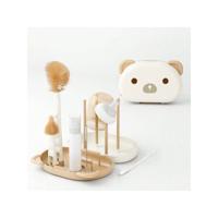 Portable Baby BPA-Free Bottle Brush Set Include Pacifier Brush, Straw Brush, Drain Rack, Bear Box White / one-size