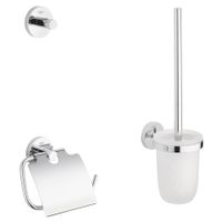 GROHE Essentials Toilet accessoireset 3-delig met toiletborstelhouder, handdoekhaak en toiletrolhouder met klep chroom 40407001