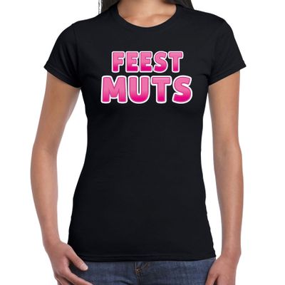 Verkleed t-shirt voor dames - Feest muts - zwart/roze - carnaval Verkleed t-shirt voor dames - Feest muts - zwart/roze - carnaval