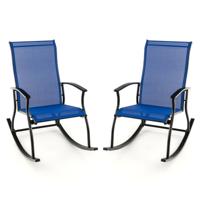 Set van 2 Tuinschommelstoelen met Ademende Stoffen Zitting en Metalen Frame Schommelstoelen met Hoge Rugleuning voor Tuin Veranda