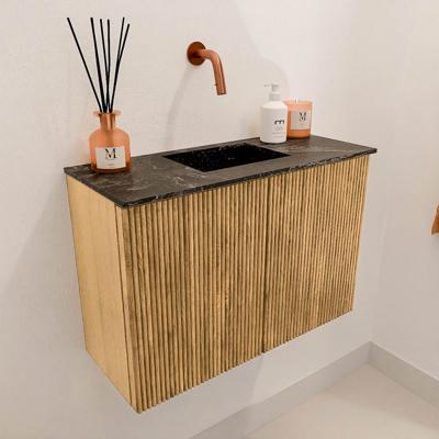 Toiletmeubel Mondiaz Joya Dlux | 60 cm | Meubelkleur Oak | Faye wastafel Lava Wasbak Midden | Zonder kraangat(en)