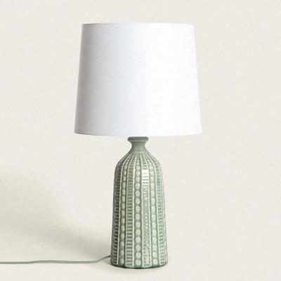 Tafellamp Groen porselein met stoffen kap E27 fitting &apos;Adrien&apos;
