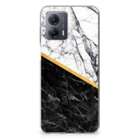 Motorola Moto G53 | TPU | Siliconen hoesje | Marmer Wit Zwart - Origineel Cadeau Man