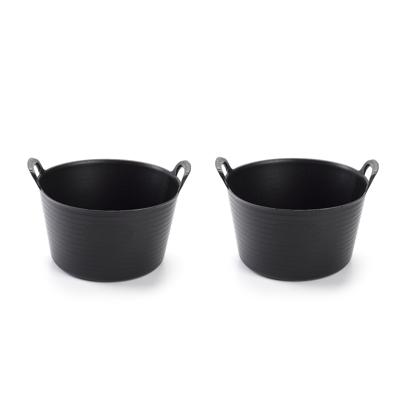 Plasticforte flexibele emmer/kuip - 2x - zwart - rond - 15L - 24x24x15cm