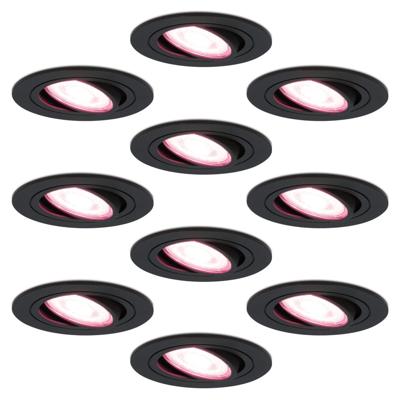 Set van 10 Miro smart inbouwspots - Wifi + Bluetooth - RGBWW - GU10 - Kantelbaar - Google Home, Amazon Alexa en Siri - IP20 voor binnen - Zwart
