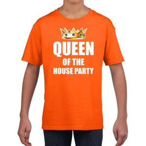 Woningsdag Queen of the house party t-shirts voor thuisblijvers tijdens Koningsdag oranje kinderen / meisjes XL (164-176)  -