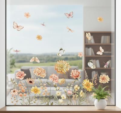 Raamsticker bloemenweide met vlinders