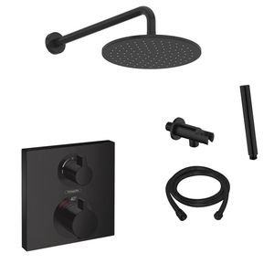 Hansgrohe Ecostat Square inbouw douchekraan met Saniclear Nero 20cm douchekop en wandarm regendouche zwart