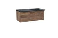 Balmani Forma zwevend badmeubel 120 x 55 cm amerikaans notenhout met Napoli asymmetrisch rechtse wastafel in zwart graniet, Horizontale symmetrische rechte ribbel