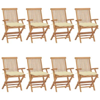 Tuinstoelen 8 st met crèmewitte kussens massief teakhout