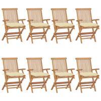 Tuinstoelen 8 st met crèmewitte kussens massief teakhout