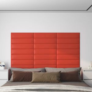 Wandpanelen 12 st 1,08 m 60x15 cm kunstleer rood