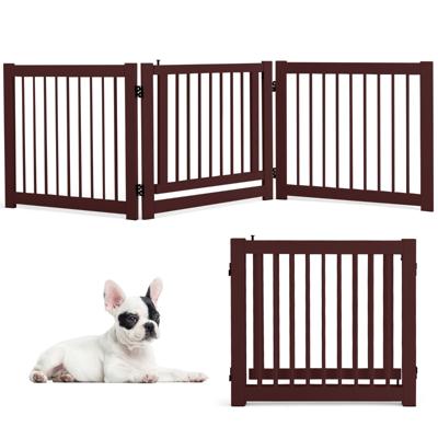 3 Paneel Opvouwbare Huisdierhek Dennenhout Vrijstaande Binnen Huisdier Veiligheidshek voor Deuropeningen Trappen Gangen Bruin