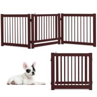3 Paneel Opvouwbare Huisdierhek Dennenhout Vrijstaande Binnen Huisdier Veiligheidshek voor Deuropeningen Trappen Gangen Bruin