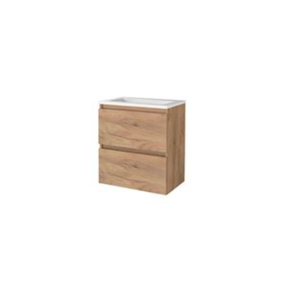 Basic-Line Start 39 Badkamermeubelset - Ondiep - 60 x 39 cm - Greeploos - 2 Lades - Acryl Wastafel - Zonder Kraangat - Whisky Oak