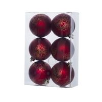 6x Kunststof kerstballen tekst rood 6 cm kerstboom versiering/decoratie   - - thumbnail