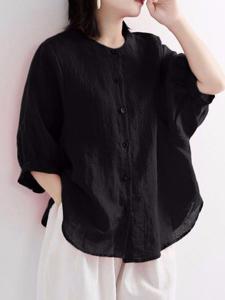 Plain Casual Crew Neck Lantern Sleeve Shirt