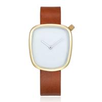 LGT JWLS Minimalistisch Dameshorloge - Bruine Lederen Band, Wit Uurwerk, Gouden Behuizing