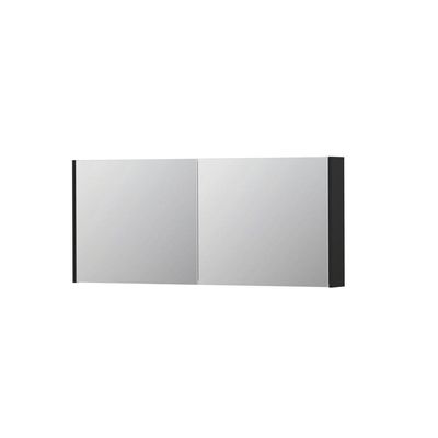INK SPK1 Spiegelkast - 140x14x60cm - 2 deuren - dubbelzijdige Spiegel - schakelaar en stopcontact - MDF lak zwart mat 1110755
