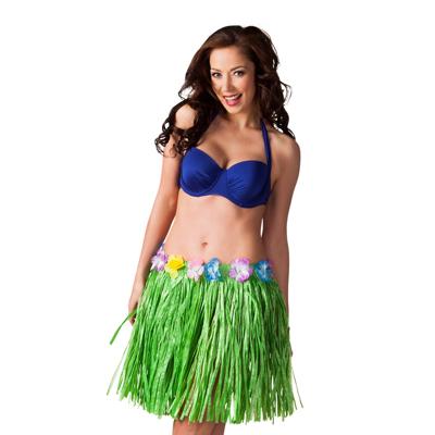 Hawaii verkleed rokje - voor volwassenen - groen - 45 cm - rieten hoela rokje - tropisch