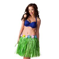 Hawaii verkleed rokje - voor volwassenen - groen - 45 cm - rieten hoela rokje - tropisch